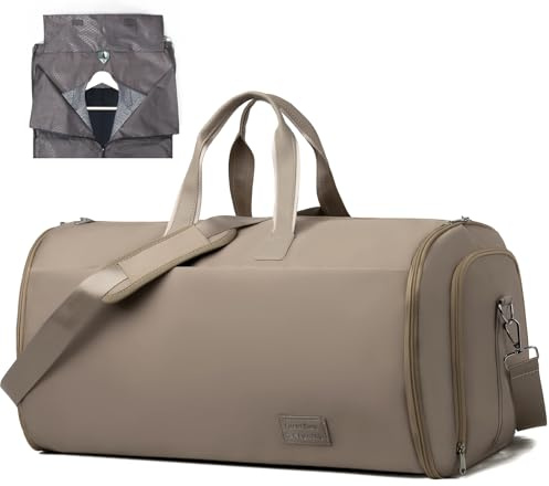Outplea 47L Groß Sporttasche mit Schuhfach Herren Damen, Weekender Reise Tasche mit Mehrere Taschen, tragbar 2 in 1 Kleidersack Übernachtungstasche für Sport Training, Braun