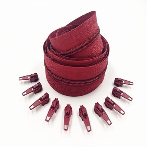 NJIEzhao Rotoli di Cerniere in Nylon Lunghi 1/2/3/5/10 Metri for Accessori for Cucire su Misura Cerniera Lampo(Red,2 Meter)