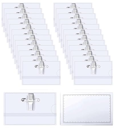 100 Stück Namensschilder für Kleidung,90 X 56mm Transparent Namensschild Ausweishalter PVC Namenschilderhülle mit Clip & Anstecknadel für Schule Unternehmen Konferenzen Reisen (100)
