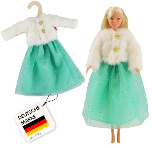 Heless Time2Shine 8370 - Puppen-Plüschjacke mit Tüllrock Yuki, in Türkis und Weiß, für Modepuppen der Größe 29 cm