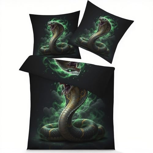 GEDAEUBA Schlange Bettwäsche 135x200 Winter - Reptilien Bettbezug, Wendebettwäsche und Kissenbezug 80x80, Weiche & Angenehme Mikrofaser Bettwäsche-Sets mit Reißverschluss