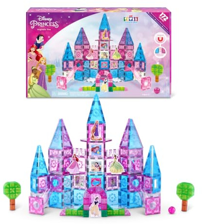 Disney Princess Jumbo Castle Magnetic Tiles 172 Piece Playset S1 | Officially licensed Disney Princess; build a deluxe magnetic castle; STEM & sensory play; develops motor skills; STEM gift