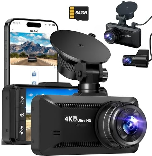 Dashcam Autokamera Set Vorne Hinten Nachtsicht WDR Technologie Bewegungserkennung Parkmodus Unfallaufzeichnung LKW (Dashcam + 64 GB)