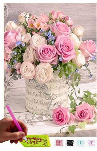 MISHBAY Diamond Painting Rosen - 30x40cm Diamond Painting Erwachsene - Diamant Painting Bilder Blumen - DIY 5D Satz Wand Dekor Diamantstickerei