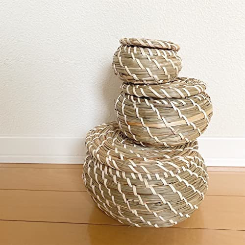 FRYKEN - Korb mit Deckel 3er-Set, Strandhafer Seegras