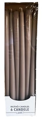 Cereria di Giorgio Risthò Konische Kerzen für Kerzenhalter, Paraffinwachs, Taupe, 2,2 cm, 6 Stück