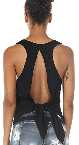 icyzone Damen Rückenfrei Yoga Tank Tops Ärmellos Sport Fitness Shirts (M, Black)