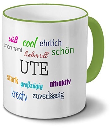 printplanet Tasse mit Namen Ute - Positive Eigenschaften von Ute - Namenstasse, Kaffeebecher, Mug, Becher, Kaffeetasse - Farbe Grün