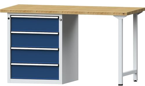 ANKE | Werkbank | Gestellbauweise Serie V | 4 Schubladen | Buchemassivplatte