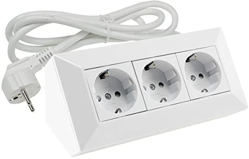 ChiliTec Steckdosenblock 3-Fach Küchensteckdose 250V~ 3X Schutzkontaktsteckdose Ecksteckdose mit 1,5m Kabel für Küche Büro Werkstatt Weiß