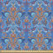 ABAKUHAUS Blau Stoff als Meterware, Abstrakte Florale Ornamente, Qualitäts Stoff Dekorativer Polster Heimtextilienstoff, 2M (148x200cm), Orange Korallenrot Blau