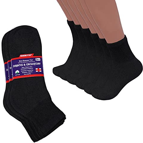 Diamond Star Diabetic Ankle Socks Men Non Binding 12 Pack Black Size 10-13