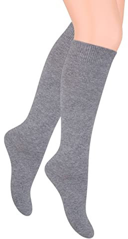 STEVEN Chaussettes Hautes pour Femme Le Mi-bas en Coton pour Dame Chaussettes Longues Décontractées ou Officielles pour Filles Au-dessus du Mollet Sous le Genou EU 35-37 Gris