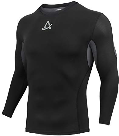 AMZSPORT Camicia a Compressione Sportiva da Uomo Maglietta a Maniche Lunghe Freddo Secco Fitness Base Layer, Nero XL