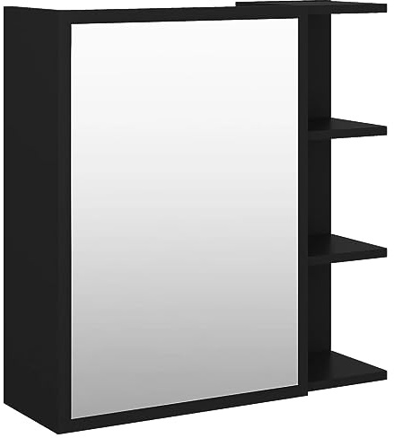 vidaXL Armoire à Miroir de Salle de Bain Noir Bois d’ingénierie