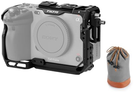 Tilta FX3 FX30 Cage Kamerakäfig Kompatibel mit Sony FX30 FX3, mit HDMI Kabelklemme Cold Shoe NATO Schiene 3/8-16 1/4-20 Gewinde mit Fixierstiften Schnellwechselplatte - Schwarz TA-T16-FCC-B
