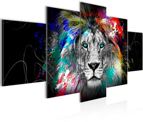 Runa Art - Bilder Löwe Graffiti 200 x 100 cm 5 Teilig XXL Wanddekoration Design Schwarz Bunt 039451a
