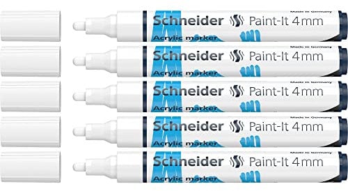 Schneider 120249 Paint-It Acrylic Pens with 4 mm Bullet Tip, High Coverage Acrylic Paints for Wood, Canvas, Stone and Much More, Pack of 5, White