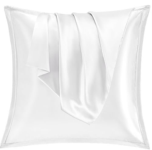 Vielit 2er Set Satin Kissnbezug 80x80 mit Zip,Weich wie EIN Silk Pillowcase,wie Seidenkissenbezug Geeignet für Curly Haar,Satin Kopfkissenbezug Kissenbezüge Weiß Kissenhülle