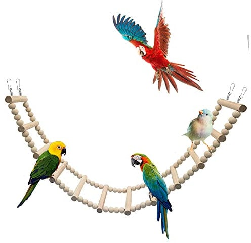 Bird Ladder Toys, Wooden Parrot Swing Bridge Toy, Parakeet Perch Stand, Small Animals Climbing Toys, Cage Accessories for Hamster Squirrel Sugar Gliders Lovebirds Cockatiels Conures Parakeets Rats