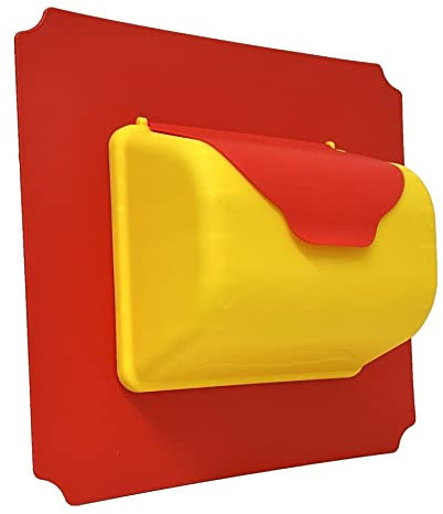 move and stic Platte 40x40 mit Spielfunktion Multifunktionsplatte Spielplatte mit Piratenlenkrad Steuerrad Spieltelefon Spielturm (Platte 40x40cm rot mit Briefkasten gelb/rot)