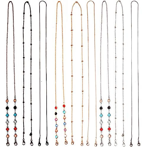 Moseem Brillenkette 9 Stücke, Brillenkette Damen Herren Maskenkette Sonnenbrille Kette Elegante Brillen Halter Brillenkette Gold/Silber/Rosé Gold/Schwarz