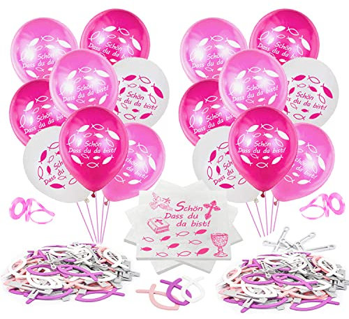Kommunion Deko,115pcs Servietten Fisch Rosa Kommunion,Servietten Taufe,45pcs Holz Fische Deko und 30Taufe Servietten +24 Ballons,Taufdeko Deko,Holz Fische Deko,fur Konfirmation,Kommunion,Ostern Deko