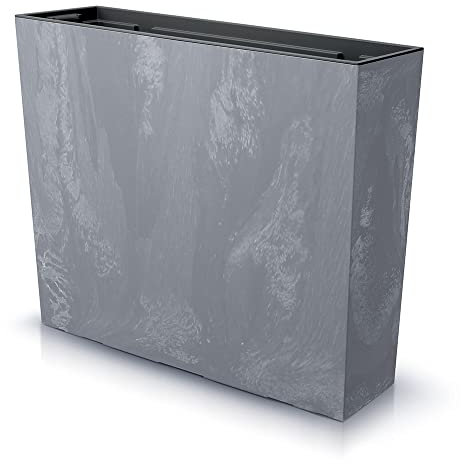 Vaso per fiori con vaso interno Portavaso Fioriera da balcone stile cemento inserto 58 x 18 x 50 cm, colore: contreto cemento grigio scuro effetto cemento, uso interno esterno rettangolare plastico