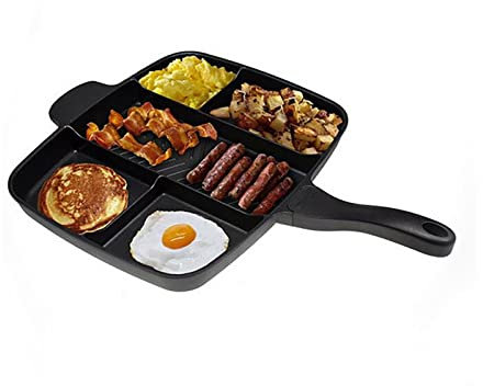 Yuehuamech Poêle à Frire de 5 In-1 Poêle Antiadhésif 5 Compartiment 3 Compartiment de Bacon de Bacon de Cuisson de Cuisson Multi-Oufs de Poêle à Oufs pour Le Poisson de Bacon à La Viande de