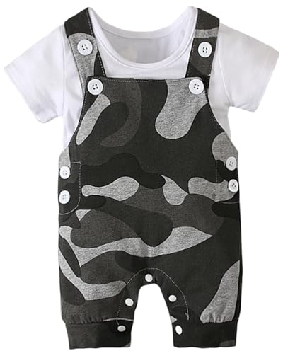 SFreeBo Vêtements Bébé Garçon été Ensemble Bébé Naissance 3 Pièces Coton T-shirt Manches Courts Salopette Short Barboteuse Bébé Garçon 6-9 mois