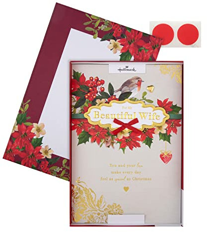 Hallmark Weihnachtskarte für die Frau, traditionelles Rotkehlchen und Blatt-Design