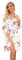 PrinStory Damen Bademantel Leichter Frauen Morgenmantel V-Ausschnitt Kimono Robe Gestrickt Lässig Morgenrock (Blumendruck Rose Weiß, XL)