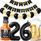 Conruich Geburtstagsdeko 26 Jahre Mann Frau, Luftballon 26. Geburtstag Deko Mann, Folienballon Zahl 26 Schwarz, Helium Ballon Whiskey Bierglas für 26. Geburtstag Manner Party Dekoration