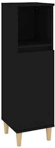vidaXL Badschrank, Schrank für Badezimmer, Badezimmerschrank mit viel Stauraum, Hochschrank Badezimmer Schrank Holzbeine, Schwarz Holzwerkstoff