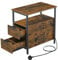VASAGLE Slim Side Table with Charging Station, Narrow End Table with 2 Drawers, Bedside Table with Storage, for Living Room, Bedroom, Rustic Brown and Classic Black LET326B01