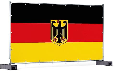 Wallario XXL Outdoor-Poster für Garten oder Balkon Deutsche Flagge mit Wappen, Motivbanner Größe: ca. 340 x 173 cm, Outdoor-Bild