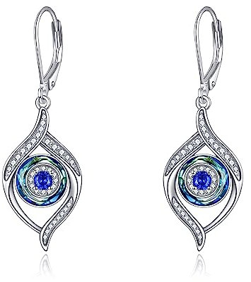VONALA Evil Eye Ohrringe Sterling Silber Evil Eyes Leverback Ohrringe Blue Eye Dangle Drop Ohrringe mit blauem Kristall Glücksamulett Schutz Evil Eye Schmuck Geschenk für Frauen Teenager Mädchen
