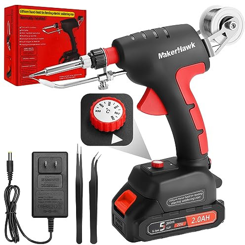 Soldering Iron Kit Cordless Soldering Iron 60W 200-450℃ Adjustable Temperature One Hand Soldering Iron with 20V Battery Automatic Soldering Gun Welding Tools for