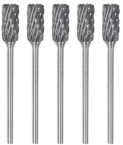 sourcing map 5 fresas giratorias de carburo de 2,35 mm, vástago de 6 mm, cabeza de doble corte, cilíndrica, forma A, limas de escofina para metal, madera, plástico, pulido, grabado