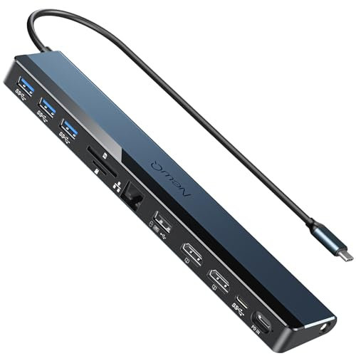Docking station USB C Midnight Blue Dual Monitor, NewQ 12 in 1 USB C Hub con Dual 4K @30Hz HDMI, 4 USB, audio, Ethernet, SD/TF, PD 100W, Thunderbolt 3/4 Dock per MacBook Air Pro, HP, Steam Deck, Dell