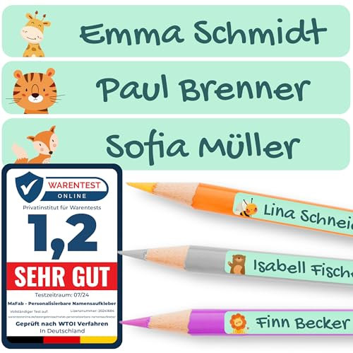 Personalisierbare Namensaufkleber für Kinder (60 Stk. 47x7 mm) - Wasserfeste Namensschilder für Gegenstände, Stifte & Textilien - Optimal für Kita, Kindergarten und Schule - Schöne Motive