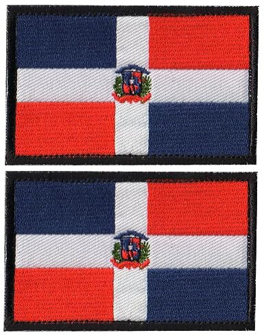2 parches bordados de moral de la bandera dominicana, parches tácticos militares para coser en emblema, insignias, arneses, gancho para el hombro, brazalete de bricolaje (dominicano)