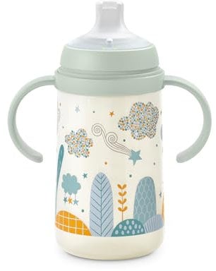 Suavinex, Tazza Apprendimento con Beccuccio e Manici in Silicone, Biberon con Manici, con Sistema Anticoliche, Coperchio Protettivo, Bicchiere Antigoccia, 270 ml, per Bambini dai 6 Mesi in Su, Azzurro