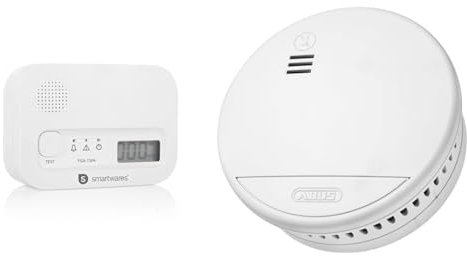 Smartwares FGA-13041 Kohlenmonoxid-Melder, 10 Jahre Sensor, mit Display und Testknopf & ABUS Rauchmelder RWM90 - mit austauschbarer 5-Jahres-Batterie
