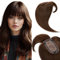 Elailite Hair Topper Echthaar, Toupet Damen mit langem Pony, Clip in Haarteil, Haartopper Basis 7x13cm, 35cm #4 Mittelbraun