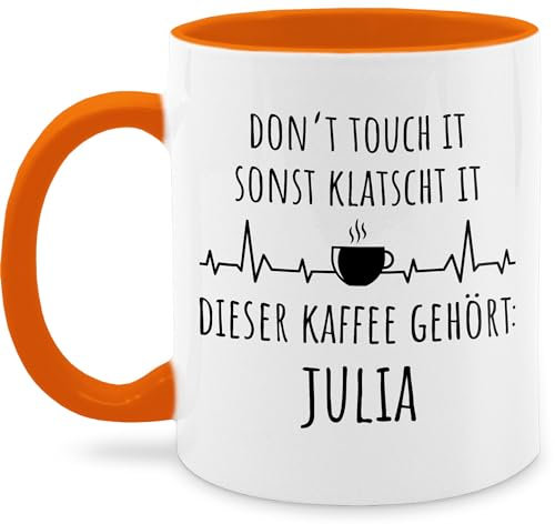 Tassen 325ml - Henkeltasse Damen bedruckt - Dont touch it sonst klatscht it I Tasse Arbeit personalisiert lustig - 325 ml - Orange - personalisierte kaffeetasse namenstassen beschriften lassen