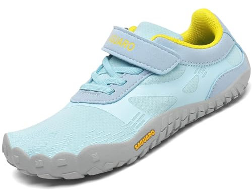 SAGUARO Chaussures de Trail Enfants Chaussures de Sport pour Filles Garçons Minimalistes Barefoot Chaussures Antidérapant Respirantes Extérieur Bleu Ciel 35 EU