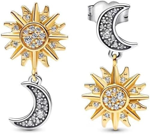 TOFBS Ohrringe Silber 925 Damen Sonne und Mond Ohrring Zirkonia Goldene Hypoallergen Ohrstecker Gold Schmuck Geburtstags Geburtstags Hochzeits für Mädchen Frauen