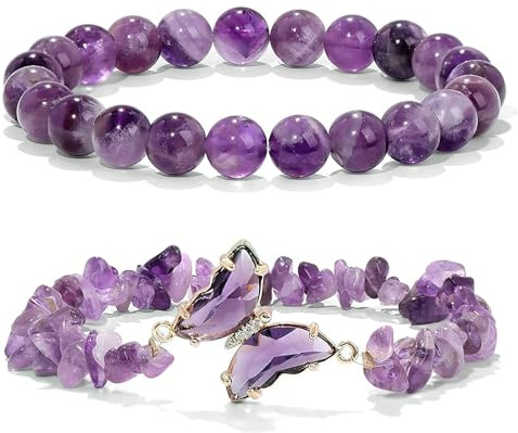 Natürlichen Kristall Armband, 8mm Kristall Armband und Unregelmäßige Schmetterling Stein Armband Naturstein Yoga Armband Reiki Heilung Glücksarmband für Männer und Frauen