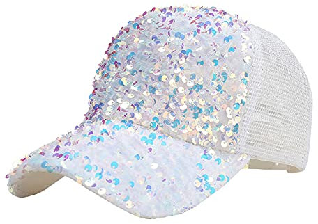 Caxndycing Glitzer Pailletten Baseball Cap Hut Verstellbare Mesh Caps Baseball Party Hut für Frauen und Mädchen Baseball Cap mit Pailletten Modische